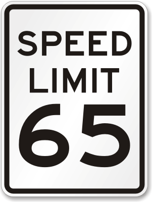 Speed Limit 65 MPH Aluminum Speed Limit Sign