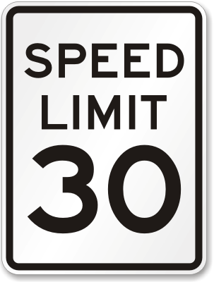 Speed Limit 30 MPH Aluminum Speed Limit Sign