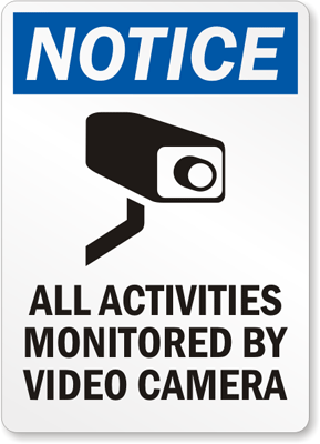 Notice All Activities Monitored By Video Sign
