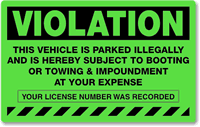 Violation Vehicle Parked Illegally Booting Sticker