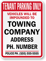 Custom Tenant Parking Only Tow Away Sign (Nevada)