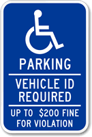 Parking Vehicle ID Required Handicapped Sign