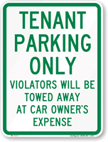 Tenant Parking Violators Towed Sign