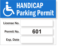 Parking Permit, Handicapped Prenumbered 601-700, Vinyl Decals