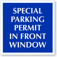Special Parking Permit In Front Window Sticker