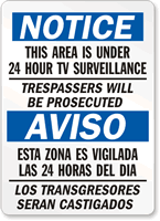 Notice Area Under Surveillance Sign Bilingual