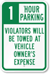 1 Hour Parking Sign