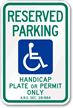 Reserved Parking Handicap Plate Sign