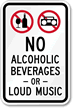 No Alcoholic Beverages or Loud Music (with symbols)
