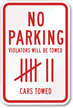 No Parking Violators Towed Sign