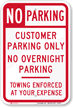 No Overnight Customer Parking Sign
