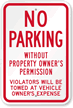 No Parking Without Property Owners Permission Sign