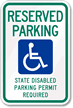 Reserved Parking Disabled Permit Required Sign