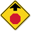 Stop Symbol and Arrow Pointing Up Aluminum Sign