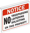 Notice No Trespassing Loitering Soliciting Sign