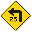 (Left Turn Symbol) Custom Advisory Speed Sign