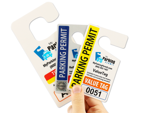 Samples of parking hang tag materials