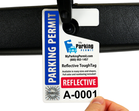 Samples of reflective parking hang tag materials