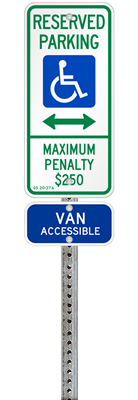 North Carolina handicapped parking sign with details of the penalty for offenders