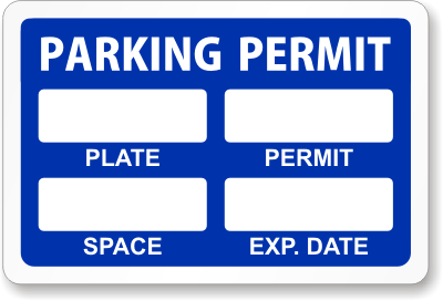 Parking permit with spaces for plate, permit, space and expiration date