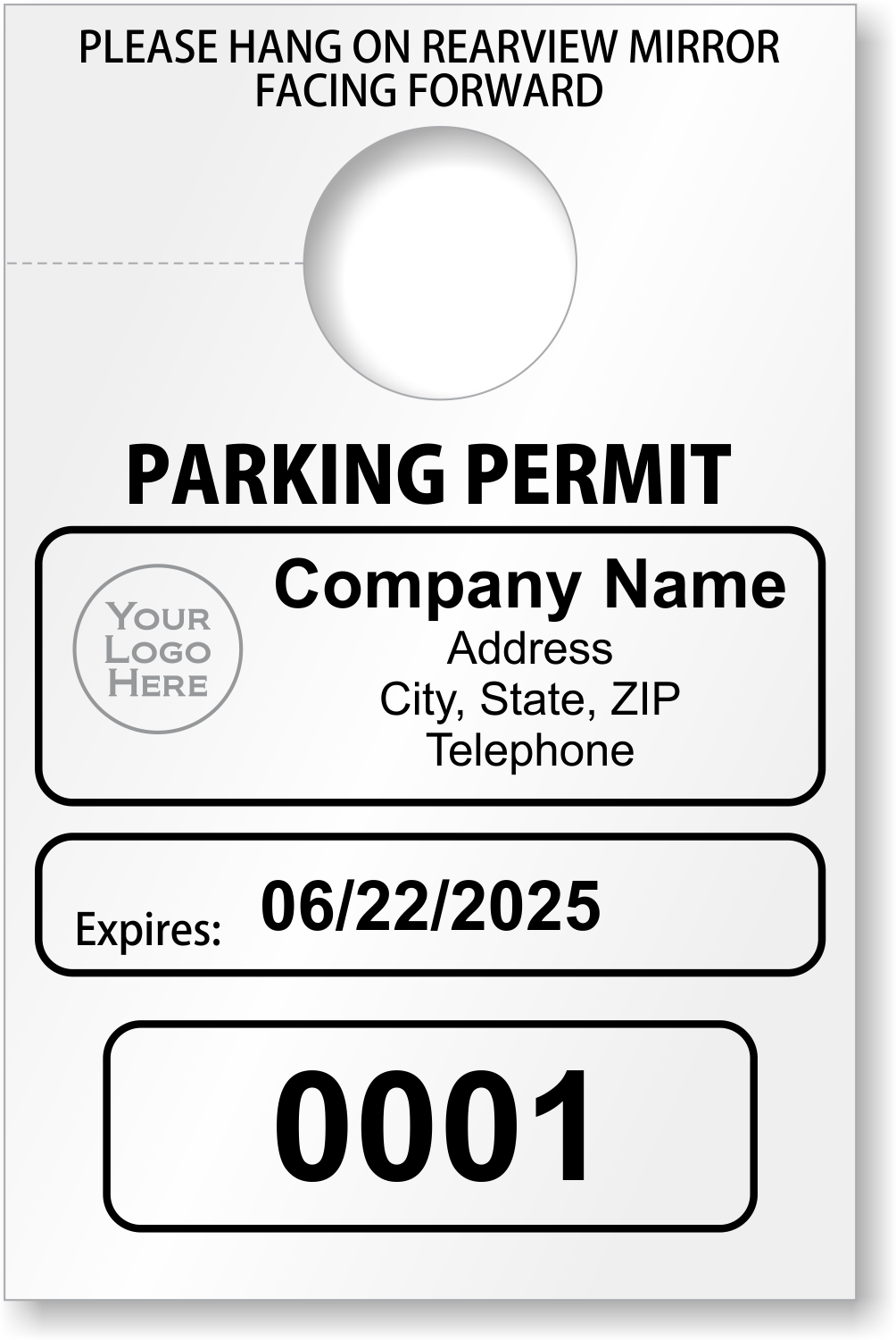 Customize this temporary permit and keep track of all the visitors that  come into your lot. - Add your company name or logo to strengthen your  parking