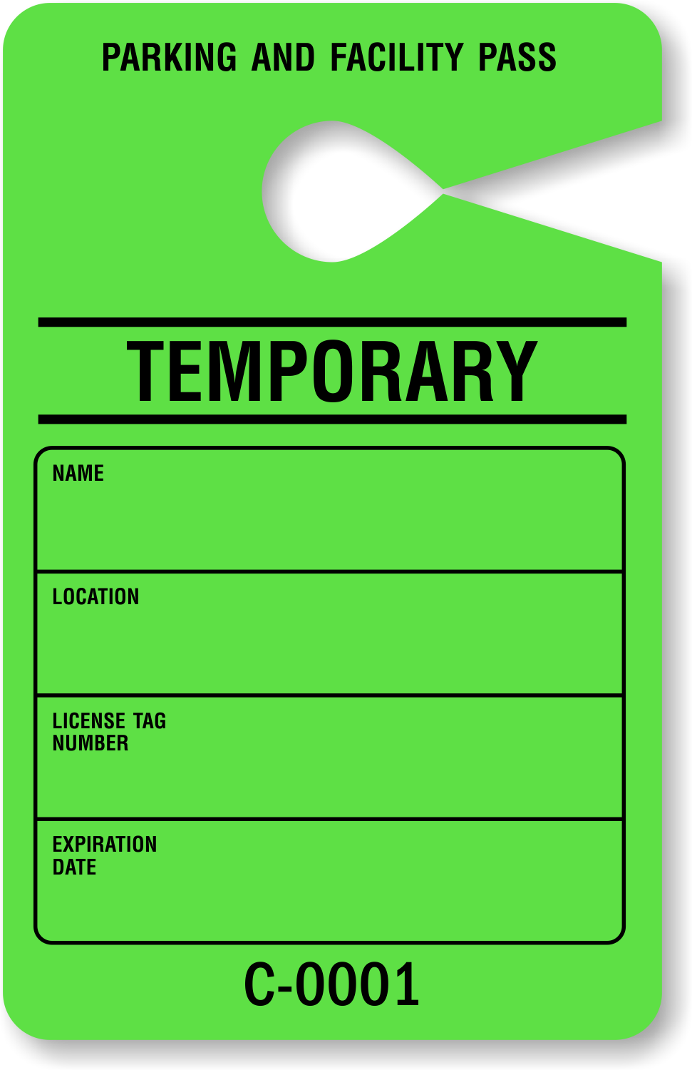 Temporary Parking Pass - Fluorescent Green Tags, SKU: PP-0220