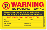 Warning Move Vehicle Avoid Towing Sticker