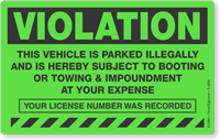 Violation Vehicle Parked Illegally Booting Sticker