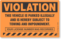 Violation Vehicle Parked Illegally Towing Sticker