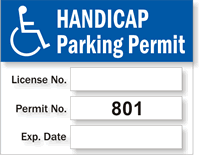 Parking Permit, Handicapped Prenumbered 801-900, Vinyl Decals