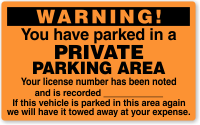 Parked In Private Parking Area Violation Warning Permit