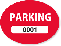 Red Numbered Oval Parking Decal