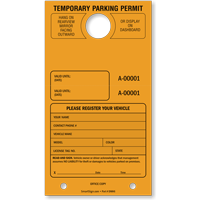 Temporary Parking Permit Mirror Hang Tag Pass